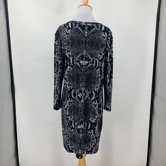 Michael Kors Dress Womens L Large Black Grey Snakeskin Print Long Sleeve Shift - Picture 6 of 12